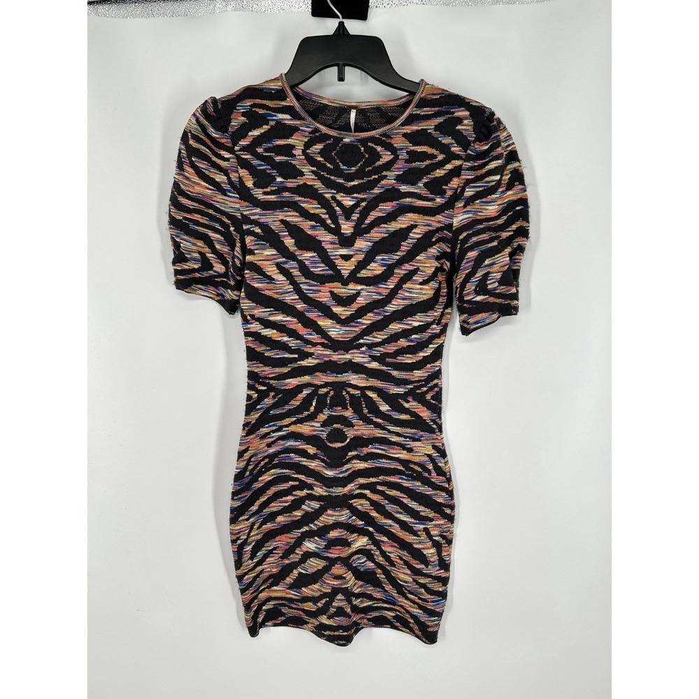 Free People Bodycon Mini Dress Women's XS Dark Gray Animal Print Short Sleeve‎